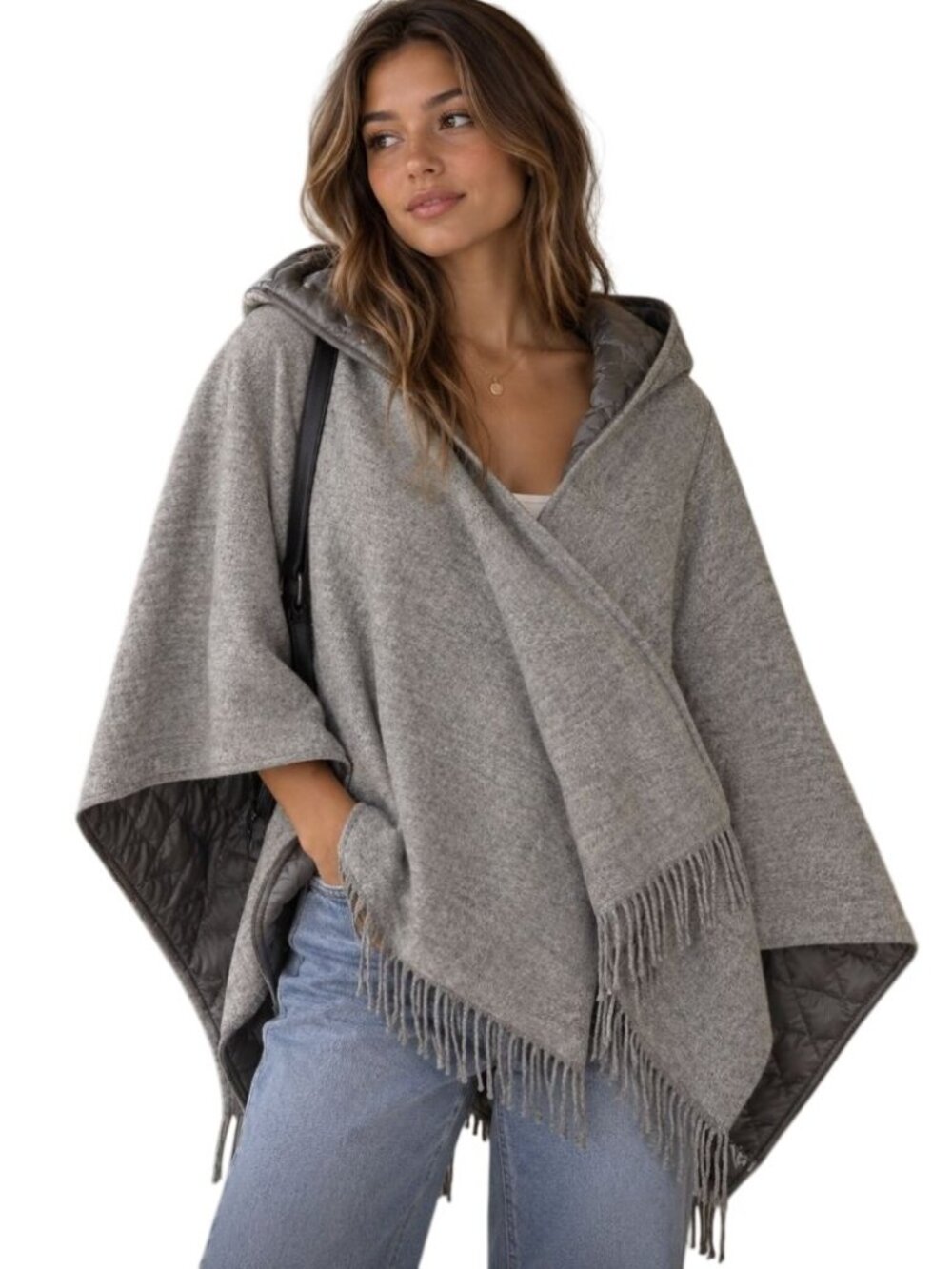 Seventy Venezia Cape Italian Designer Poncho Wool Fringe - One Size
